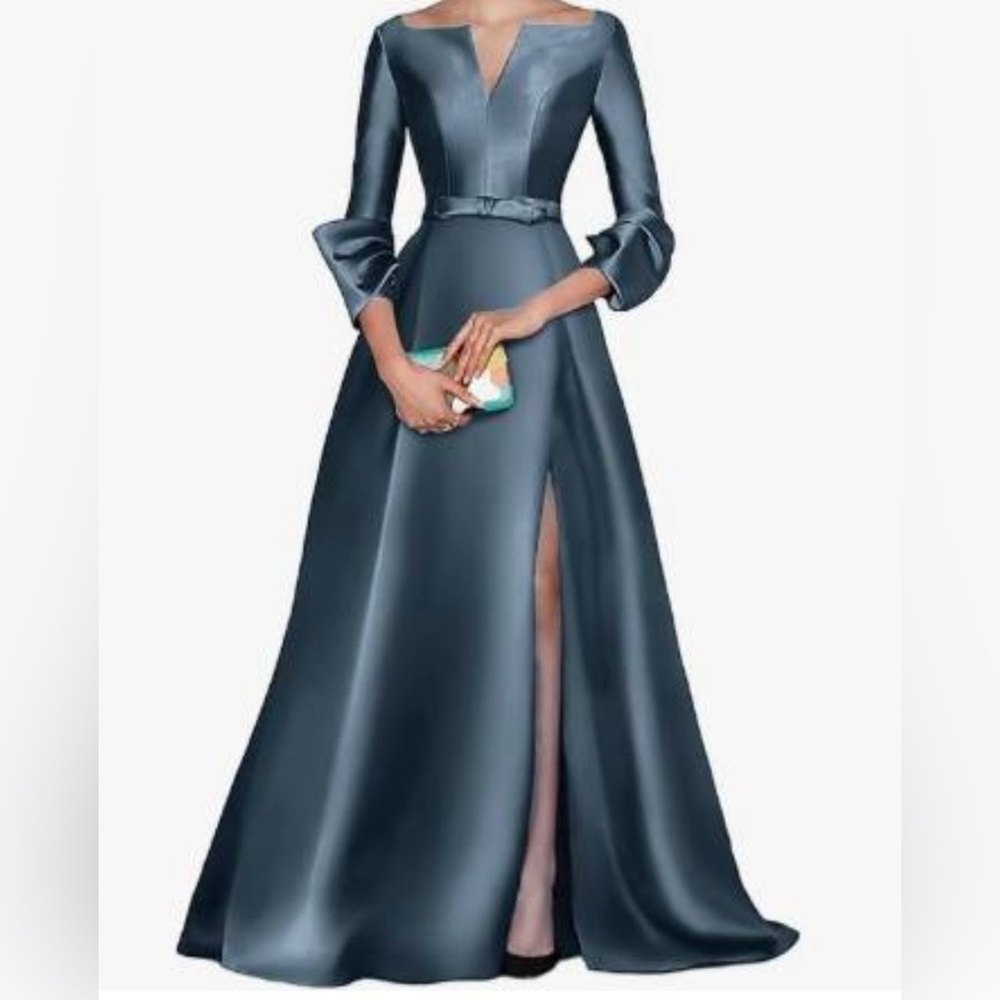 Amazon Satin Slate Blue Mother of the Bride/Groom Dress